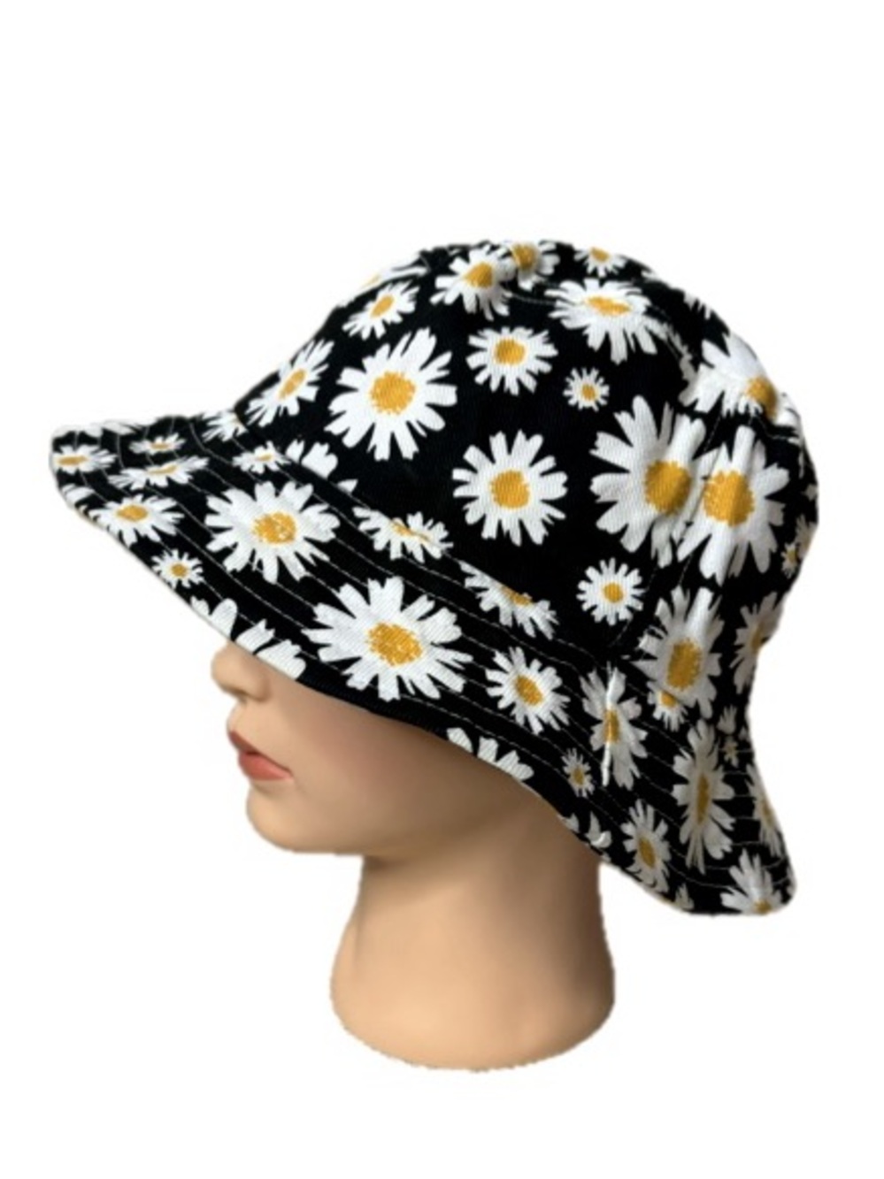 David and Young Daisy Floral Print Cotton Bucket Hat One Size Black & White Y2K